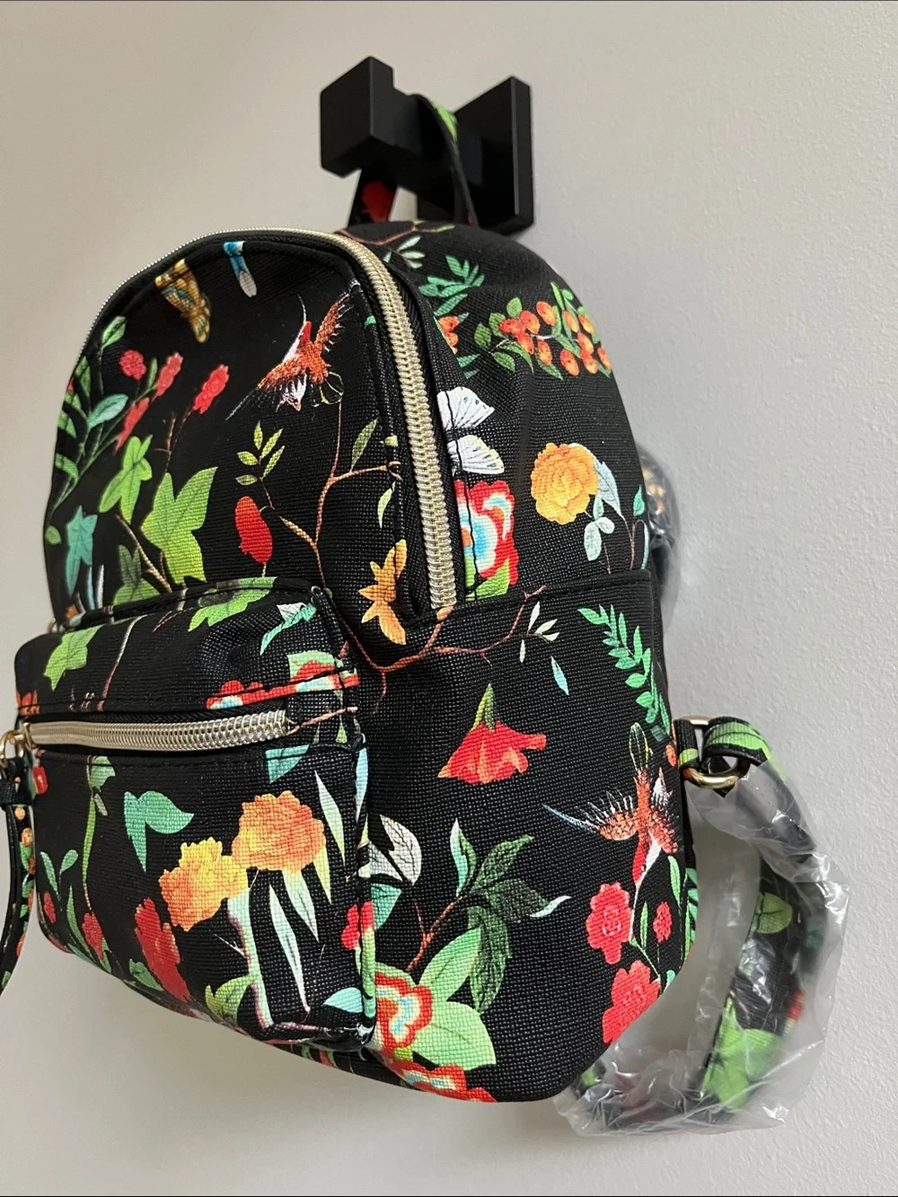 T Shirt & Jeans Mini Backpack Floral Birds  Zip Closure Rare NWT